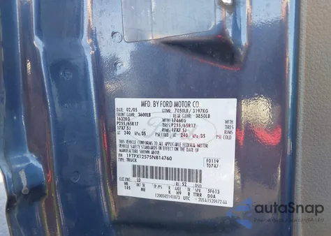 2005 Ford F-150 Lariat/Xl/Xlt из США, поврежденный, VIN 1FTPX12575NB14760